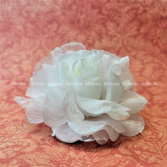 White Rose Hair Accessory Corsage Brooch or Hair Tie - Picture 12 of 14